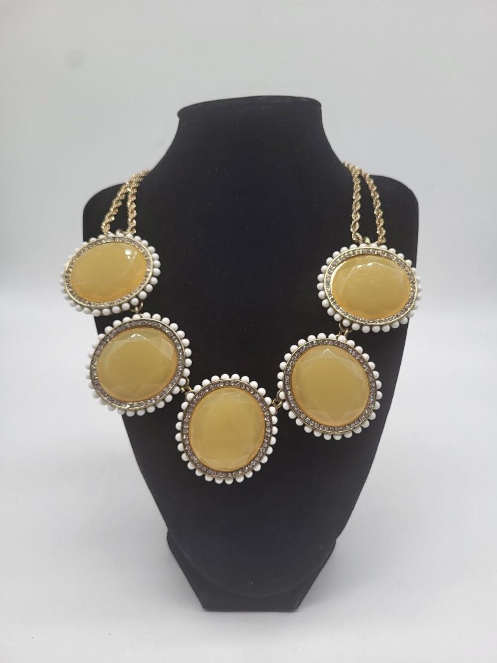 Banana Republic Statement Necklace Gold Tone Rope Chain Big Yellow Discs